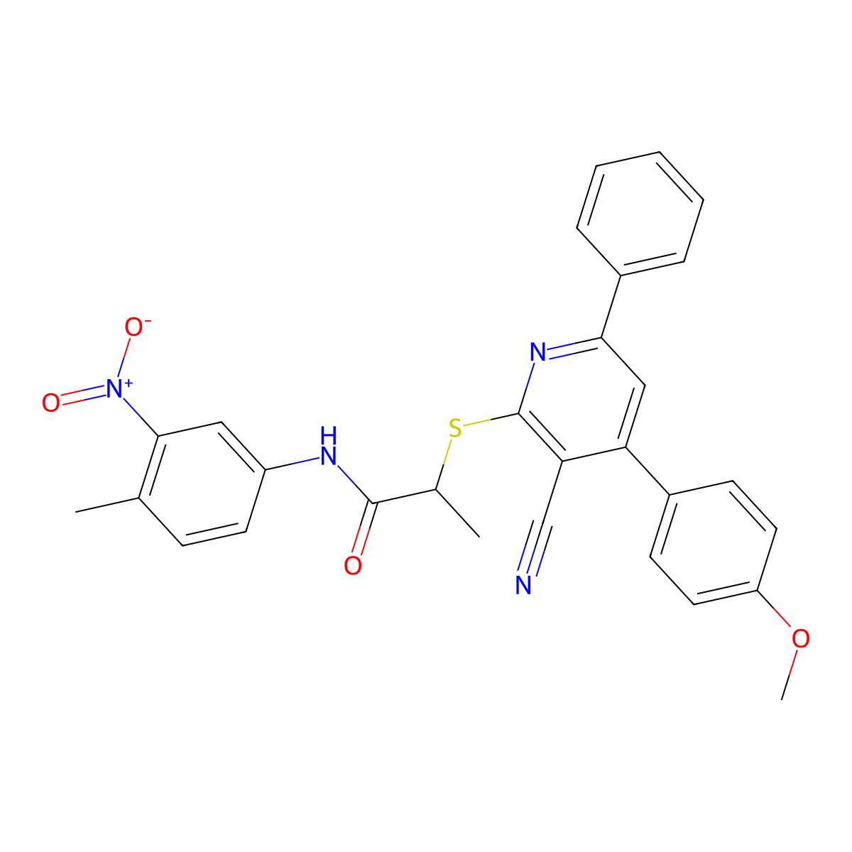 2-((3-Cyano-4-(4-methoxyphenyl)-6-phenylpyridin-2-yl)thio)-N-(4-methyl-3-nitrophenyl)propanamide molecular structure, CAS 332101-32-3