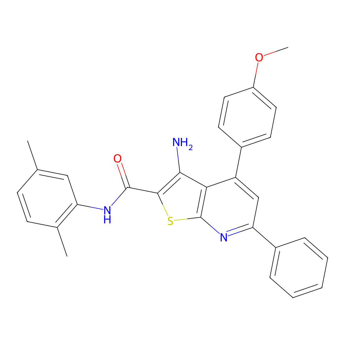 3-amino-N-(2,5-dimethylphenyl)-4-(4-methoxyphenyl)-6-phenylthieno[2,3-b]pyridine-2-carboxamide molecular structure, CAS 332101-41-4