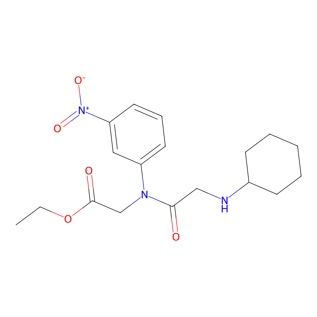 Ethyl 2-(2-(cyclohexylamino)-N-(3-nitrophenyl)acetamido)acetate molecular structure, CAS 332101-54-9