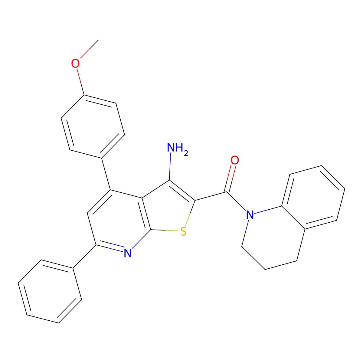 (3-Amino-4-(4-methoxyphenyl)-6-phenylthieno[2,3-b]pyridin-2-yl)(3,4-dihydroquinolin-1(2H)-yl)methanone molecular structure, CAS 332101-74-3
