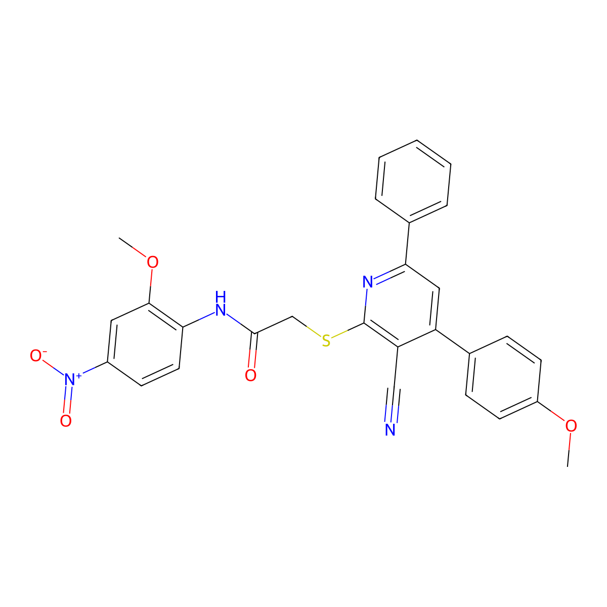 2-((3-Cyano-4-(4-methoxyphenyl)-6-phenylpyridin-2-yl)thio)-N-(2-methoxy-4-nitrophenyl)acetamide molecular structure, CAS 332101-79-8