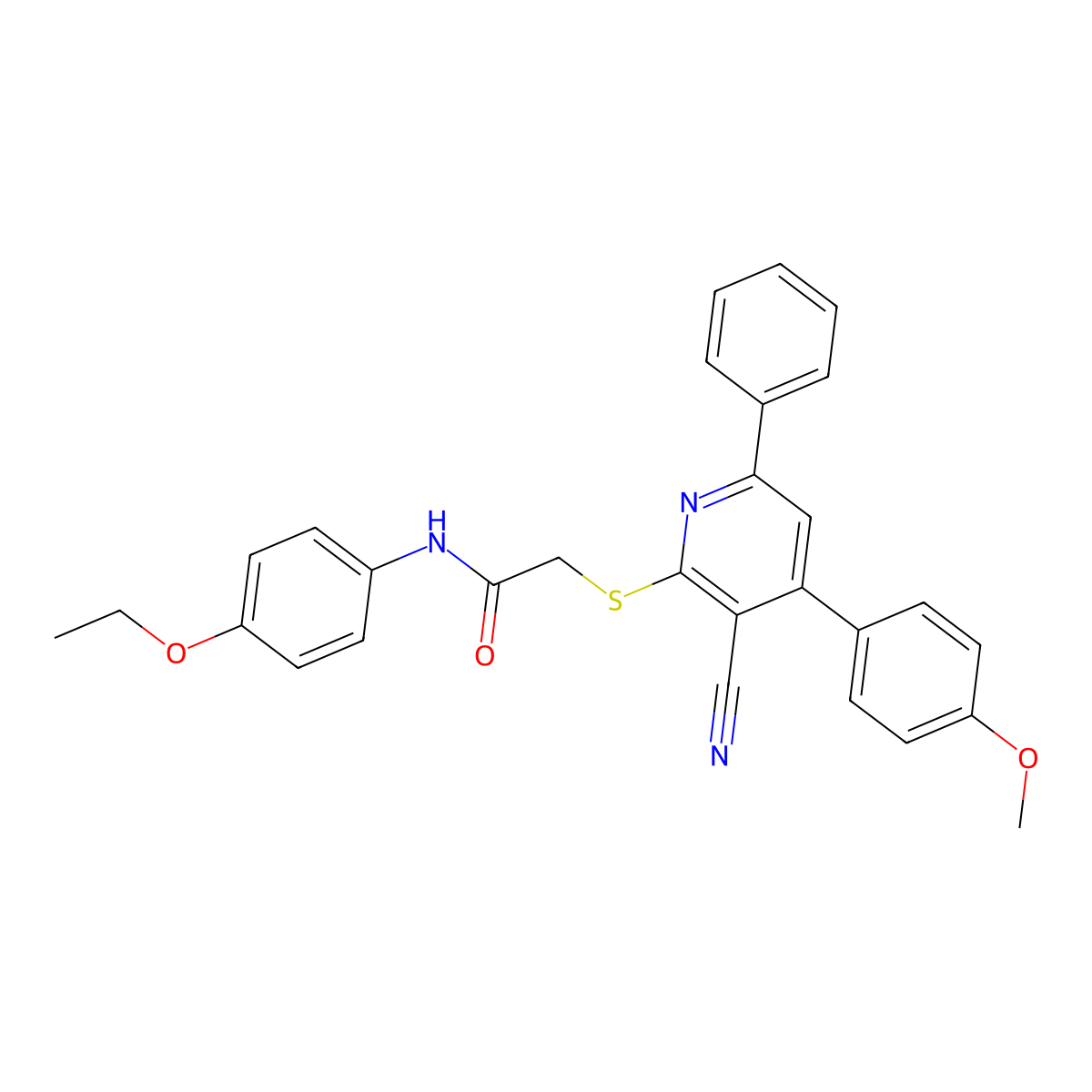 2-((3-Cyano-4-(4-methoxyphenyl)-6-phenylpyridin-2-yl)thio)-N-(4-ethoxyphenyl)acetamide molecular structure, CAS 332101-80-1