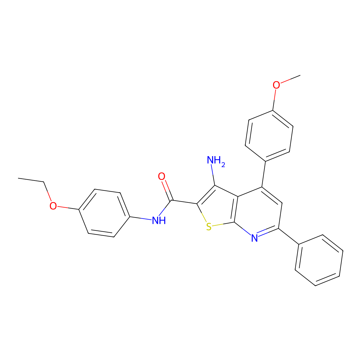 3-amino-N-(4-ethoxyphenyl)-4-(4-methoxyphenyl)-6-phenylthieno[2,3-b]pyridine-2-carboxamide molecular structure, CAS 332101-84-5