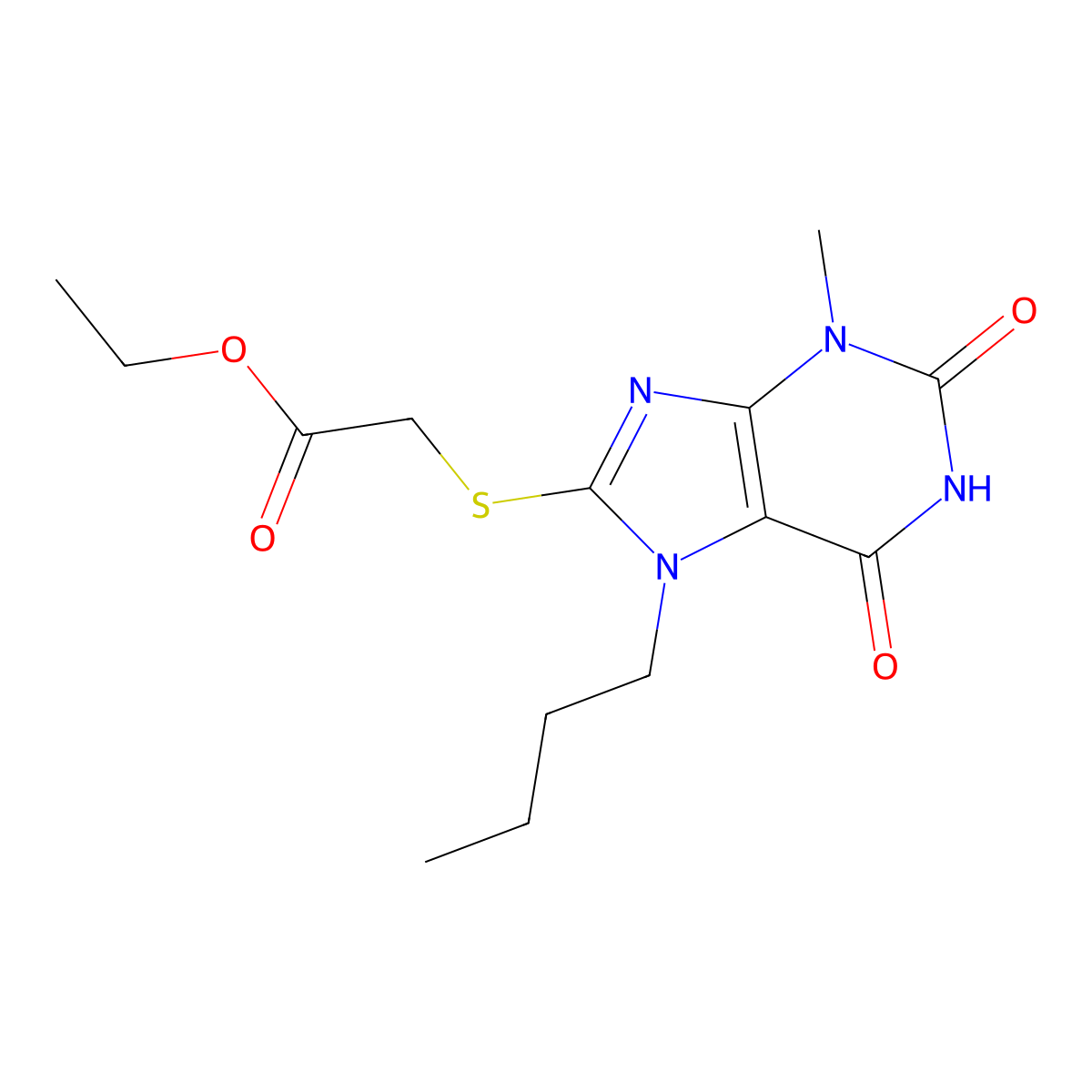 Ethyl 2-(7-butyl-3-methyl-2,6-dioxopurin-8-yl)sulfanylacetate molecular structure, CAS 332103-35-2
