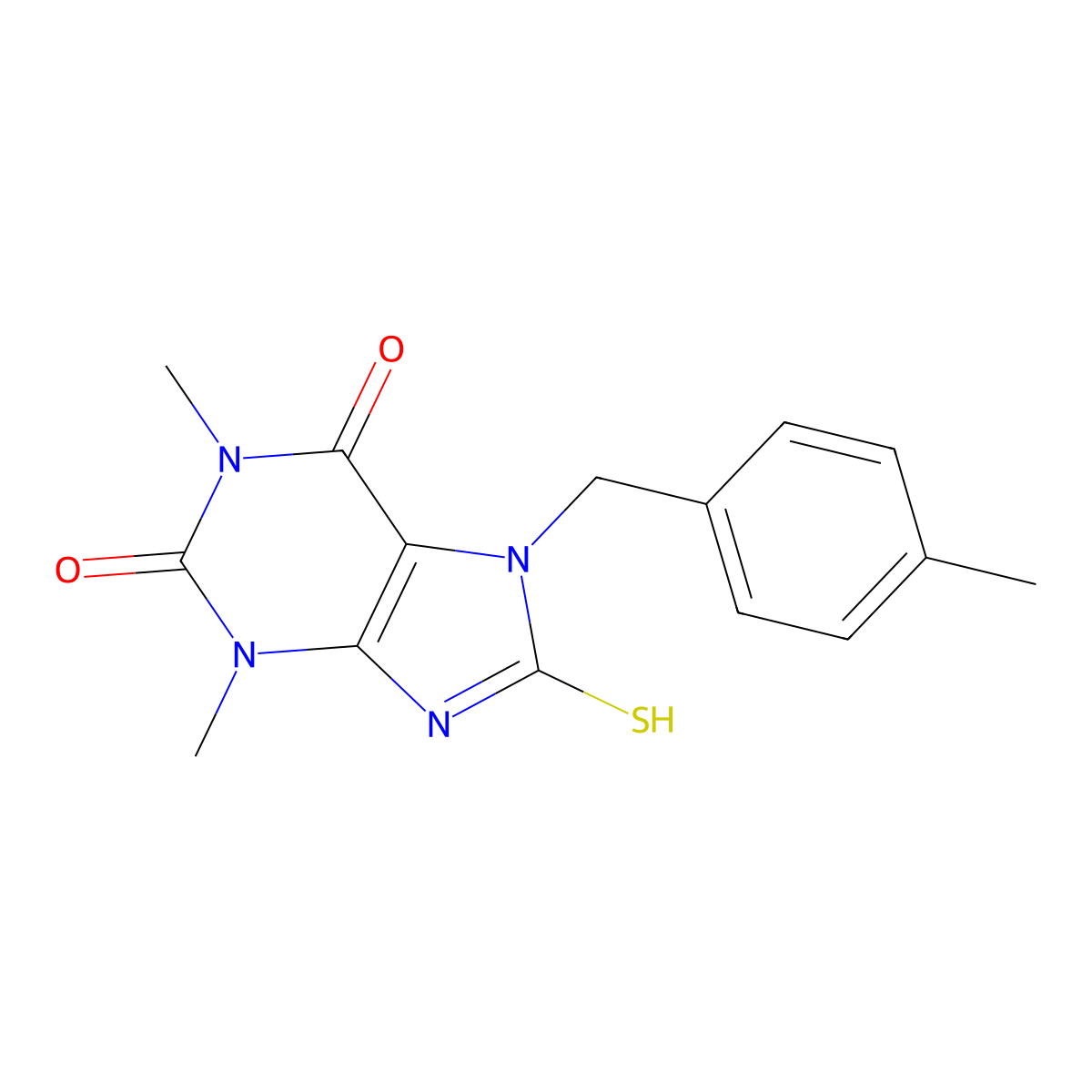 8-mercapto-1,3-dimethyl-7-(4-methylbenzyl)-1H-purine-2,6(3H,7H)-dione molecular structure, CAS 332103-37-4