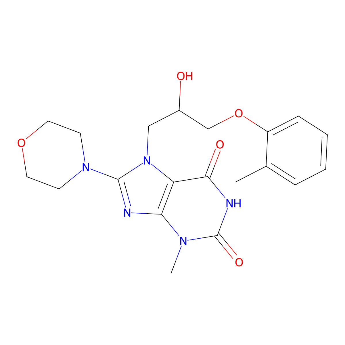 7-(2-hydroxy-3-(o-tolyloxy)propyl)-3-methyl-8-morpholino-1H-purine-2,6(3H,7H)-dione molecular structure, CAS 332103-46-5