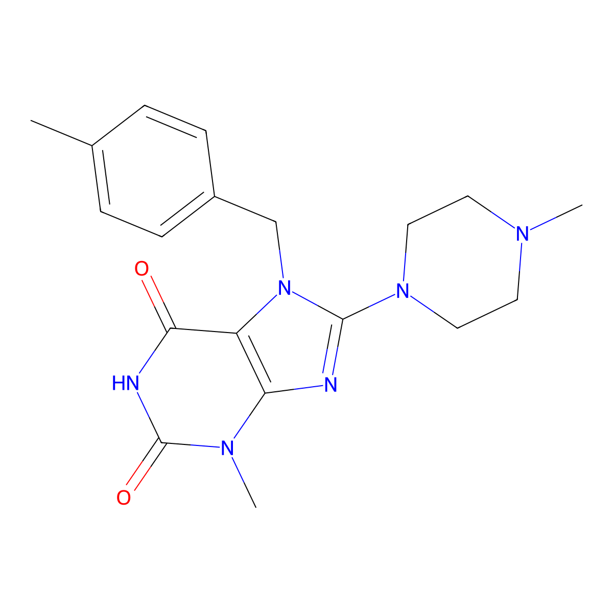 3-Methyl-7-[(4-methylphenyl)methyl]-8-(4-methylpiperazin-1-yl)purine-2,6-dione molecular structure, CAS 332103-52-3