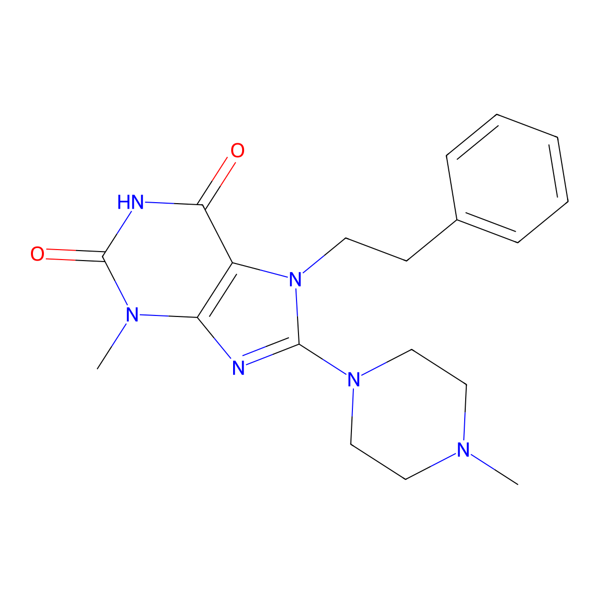 3-methyl-8-(4-methylpiperazin-1-yl)-7-phenethyl-1H-purine-2,6(3H,7H)-dione molecular structure, CAS 332103-59-0