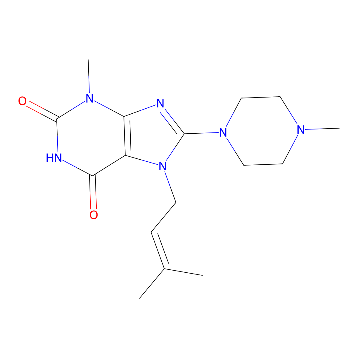 3-methyl-7-(3-methylbut-2-en-1-yl)-8-(4-methylpiperazin-1-yl)-1H-purine-2,6(3H,7H)-dione molecular structure, CAS 332103-64-7