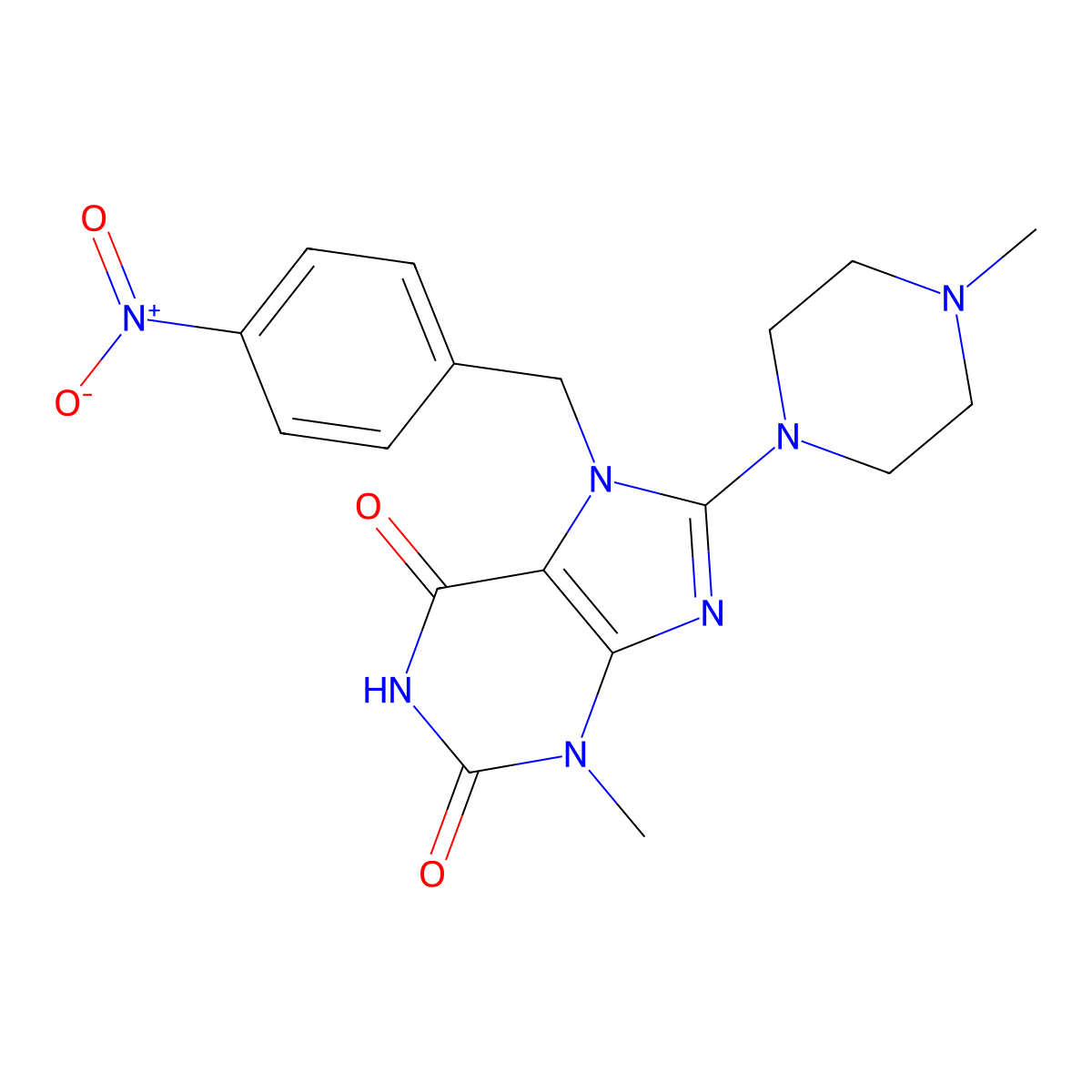 3-methyl-8-(4-methylpiperazin-1-yl)-7-(4-nitrobenzyl)-1H-purine-2,6(3H,7H)-dione molecular structure, CAS 332103-66-9