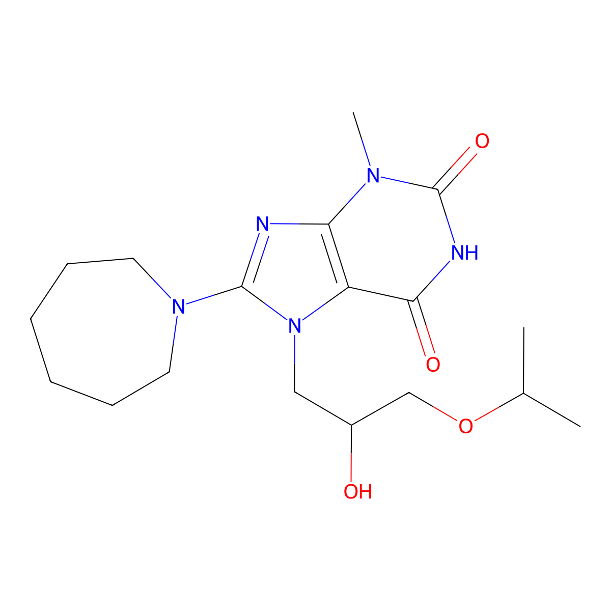 8-(1-azepanyl)-7-(2-hydroxy-3-isopropoxypropyl)-3-methyl-3,7-dihydro-1H-purine-2,6-dione molecular structure, CAS 332103-69-2