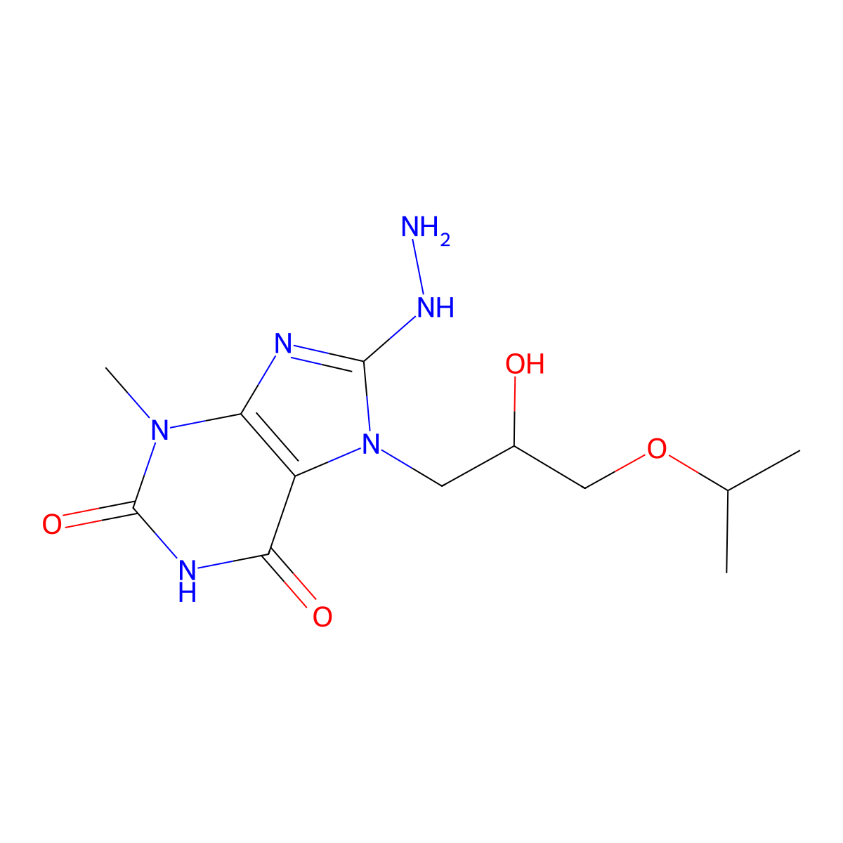 8-hydrazinyl-7-(2-hydroxy-3-isopropoxypropyl)-3-methyl-1H-purine-2,6(3H,7H)-dione molecular structure, CAS 332103-73-8