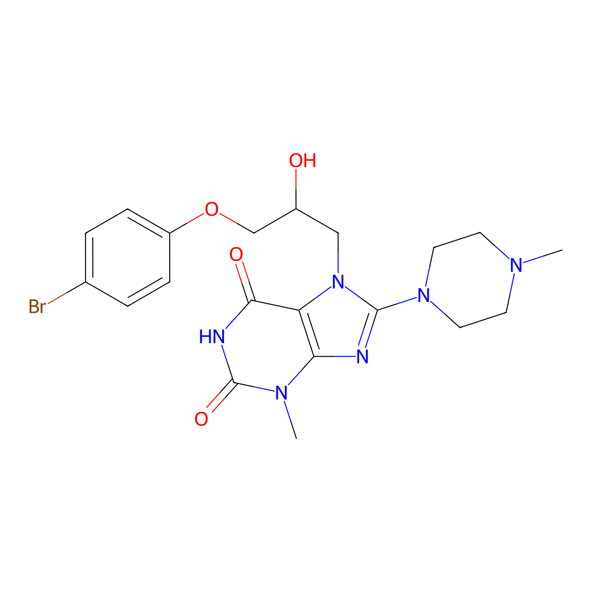 7-(3-(4-bromophenoxy)-2-hydroxypropyl)-3-methyl-8-(4-methylpiperazin-1-yl)-1H-purine-2,6(3H,7H)-dione molecular structure, CAS 332103-75-0