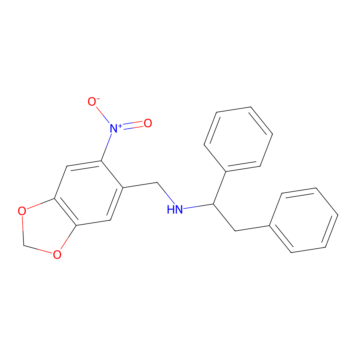 N-[(6-nitro-1,3-benzodioxol-5-yl)methyl]-1,2-diphenylethanamine molecular structure, CAS 332107-62-7