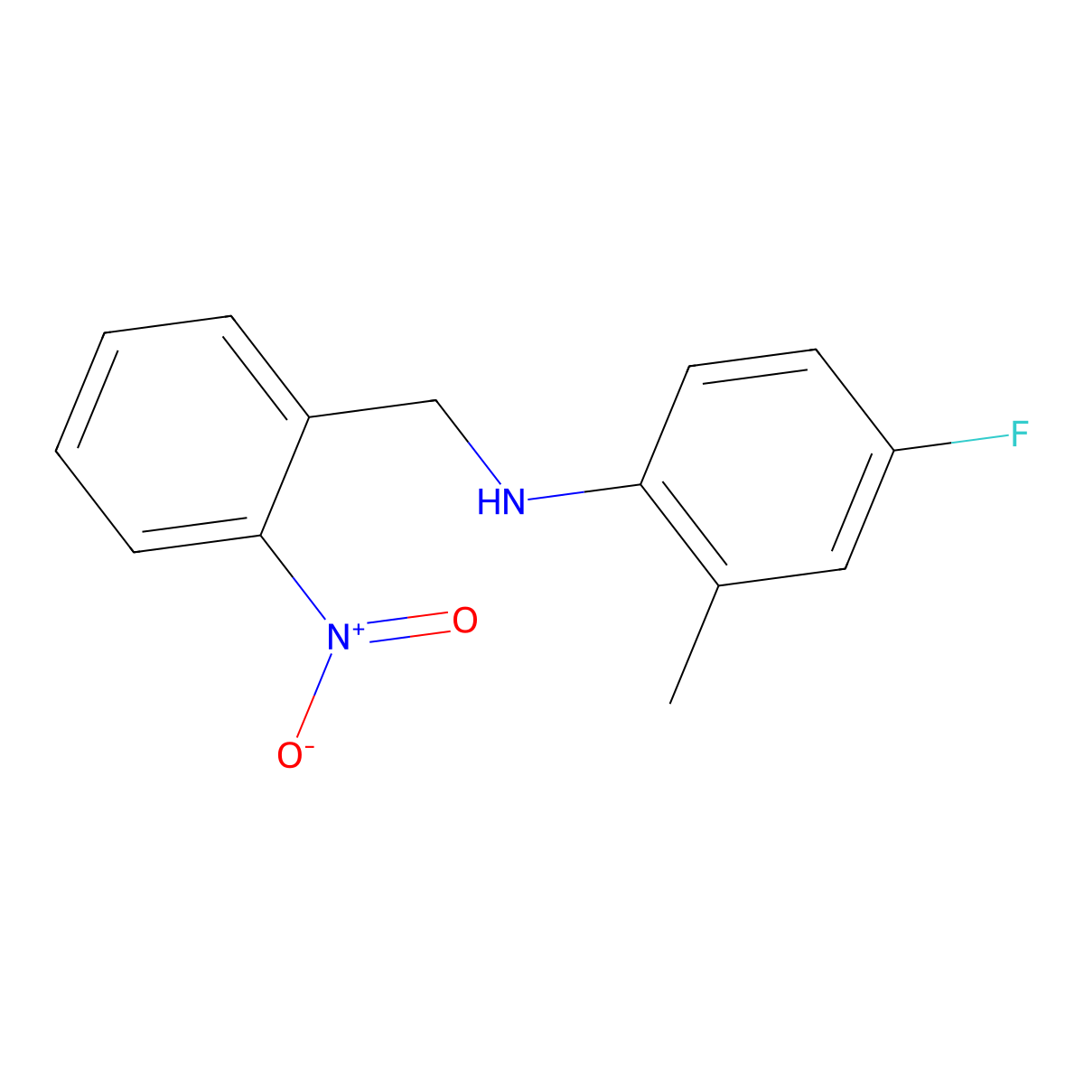 4-fluoro-2-methyl-N-(2-nitrobenzyl)aniline molecular structure, CAS 332107-86-5
