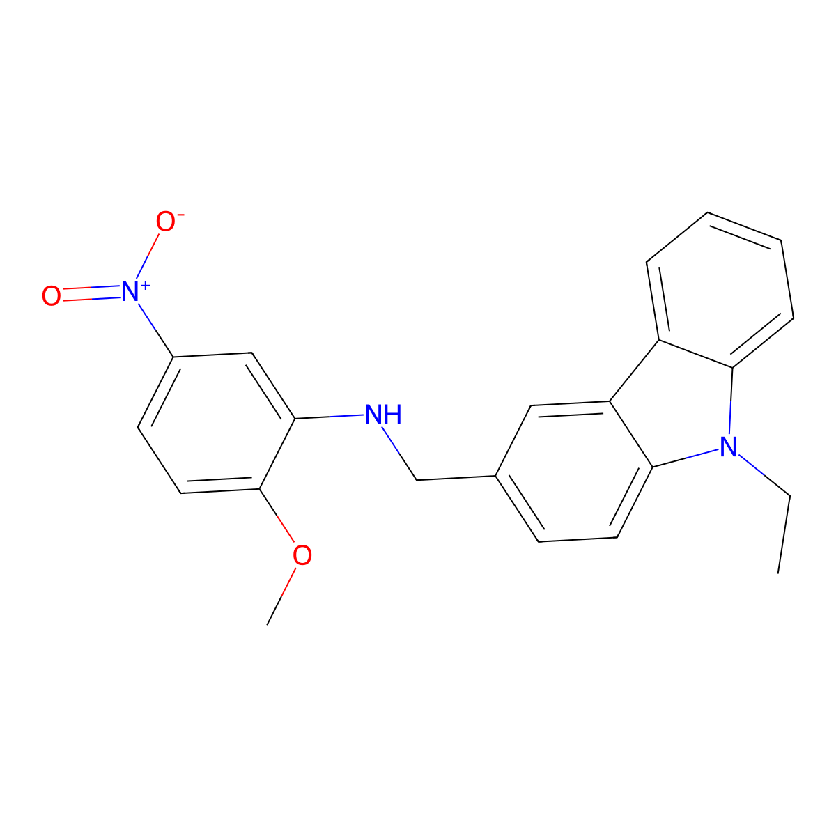 N-[(9-ethylcarbazol-3-yl)methyl]-2-methoxy-5-nitroaniline molecular structure, CAS 332108-37-9