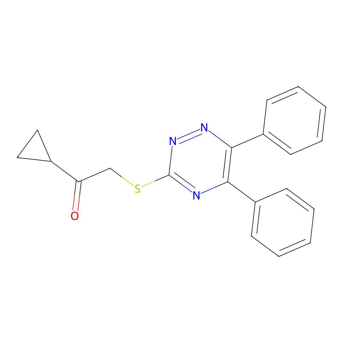 1-Cyclopropyl-2-((5,6-diphenyl-1,2,4-triazin-3-YL)thio)ethanone molecular structure, CAS 332109-94-1