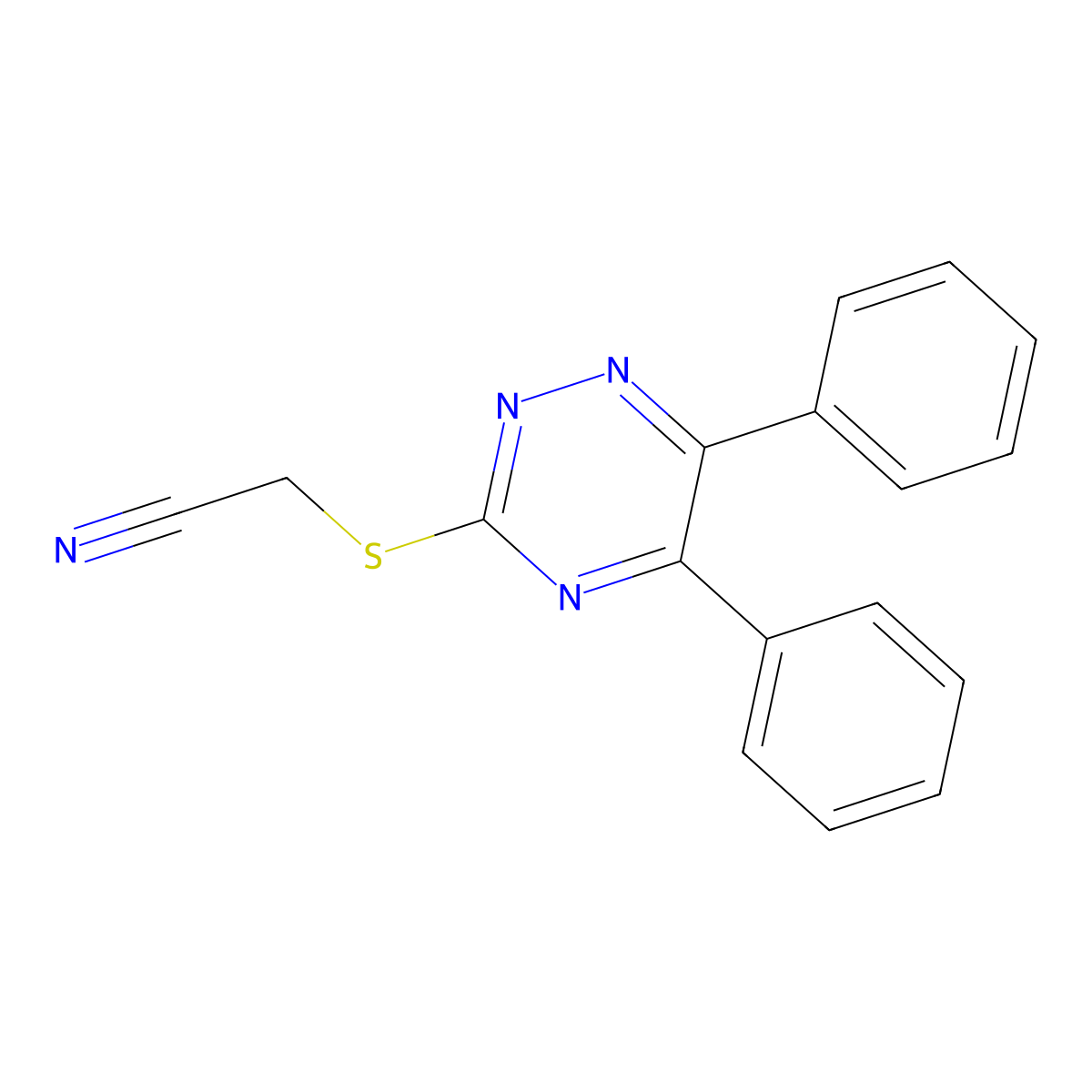 ((5,6-Diphenyl-1,2,4-triazin-3-YL)thio)acetonitrile molecular structure, CAS 332109-95-2
