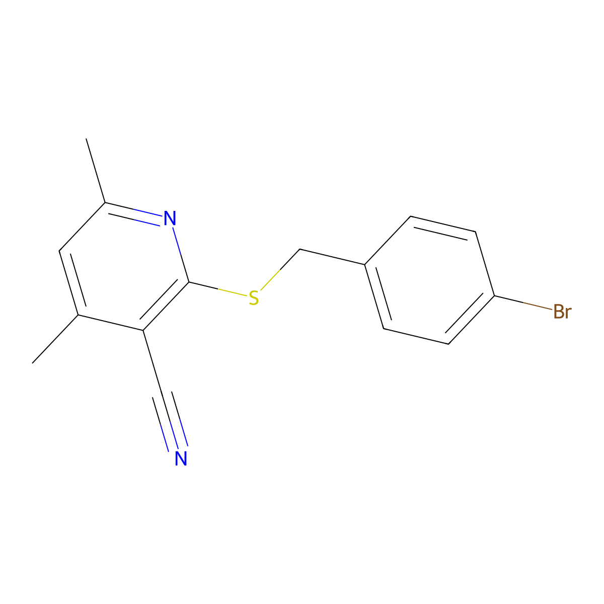 2-[(4-Bromophenyl)methylsulfanyl]-4,6-dimethylpyridine-3-carbonitrile molecular structure, CAS 332109-99-6
