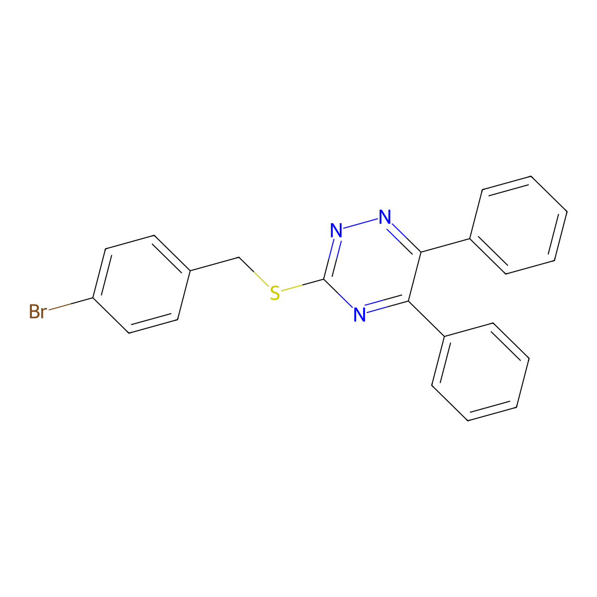 3-((4-Bromobenzyl)thio)-5,6-diphenyl-1,2,4-triazine molecular structure, CAS 332110-05-1