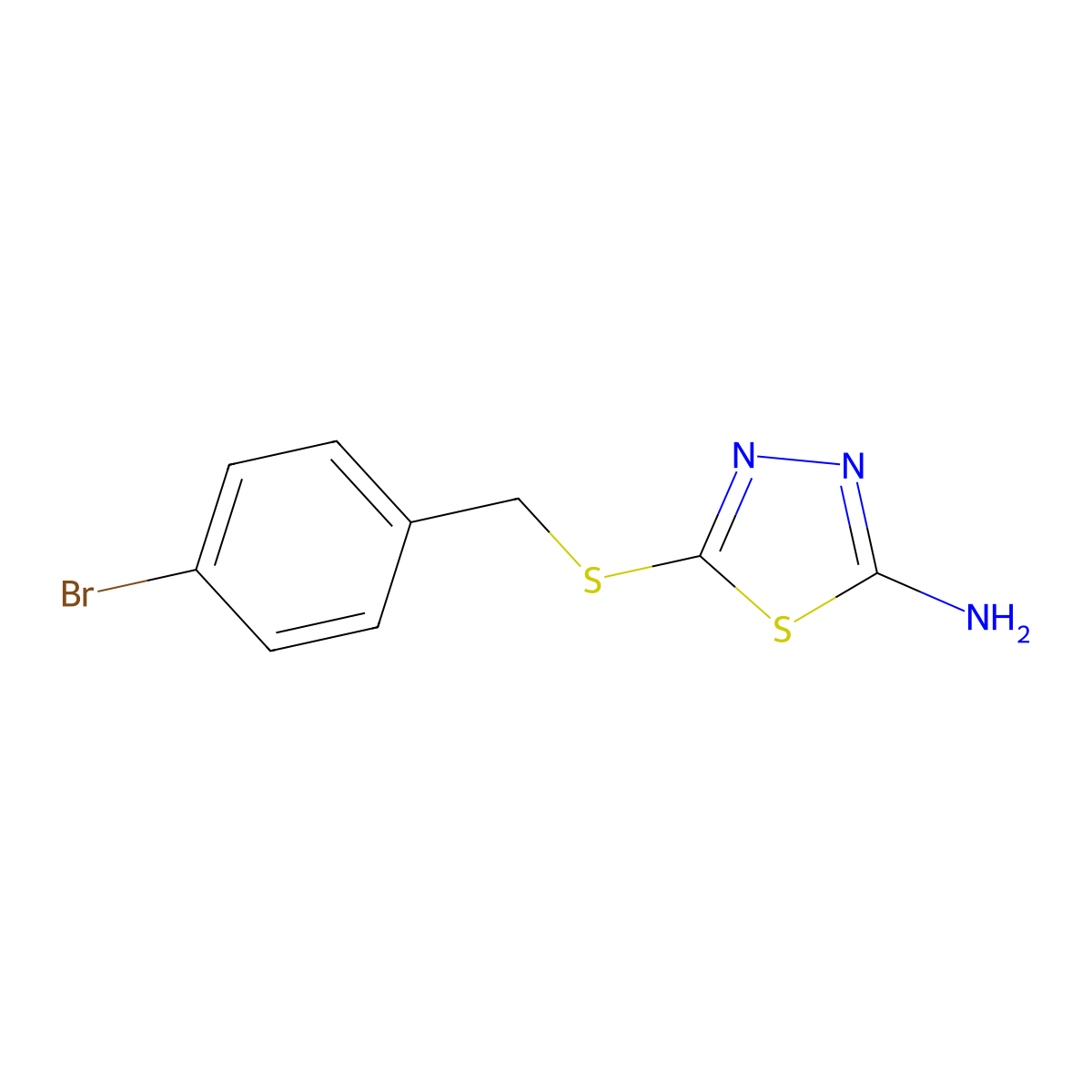 5-[(4-Bromobenzyl)sulfanyl]-1,3,4-thiadiazol-2-amine molecular structure, CAS 332110-07-3