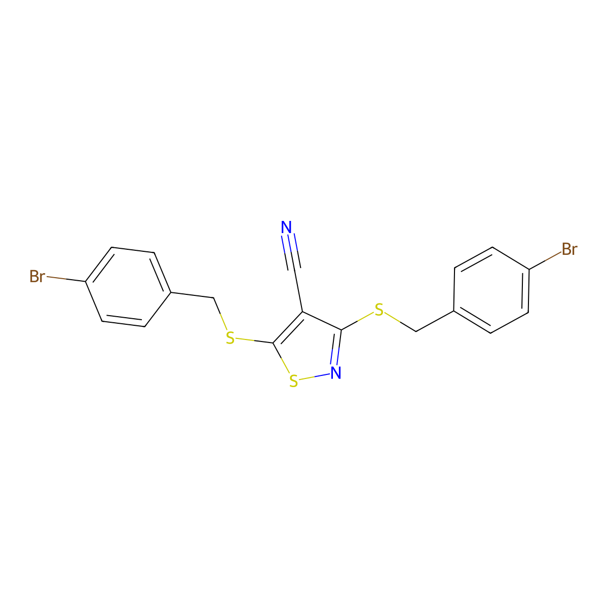 3,5-Bis((4-bromobenzyl)thio)-4-isothiazolecarbonitrile molecular structure, CAS 332110-08-4