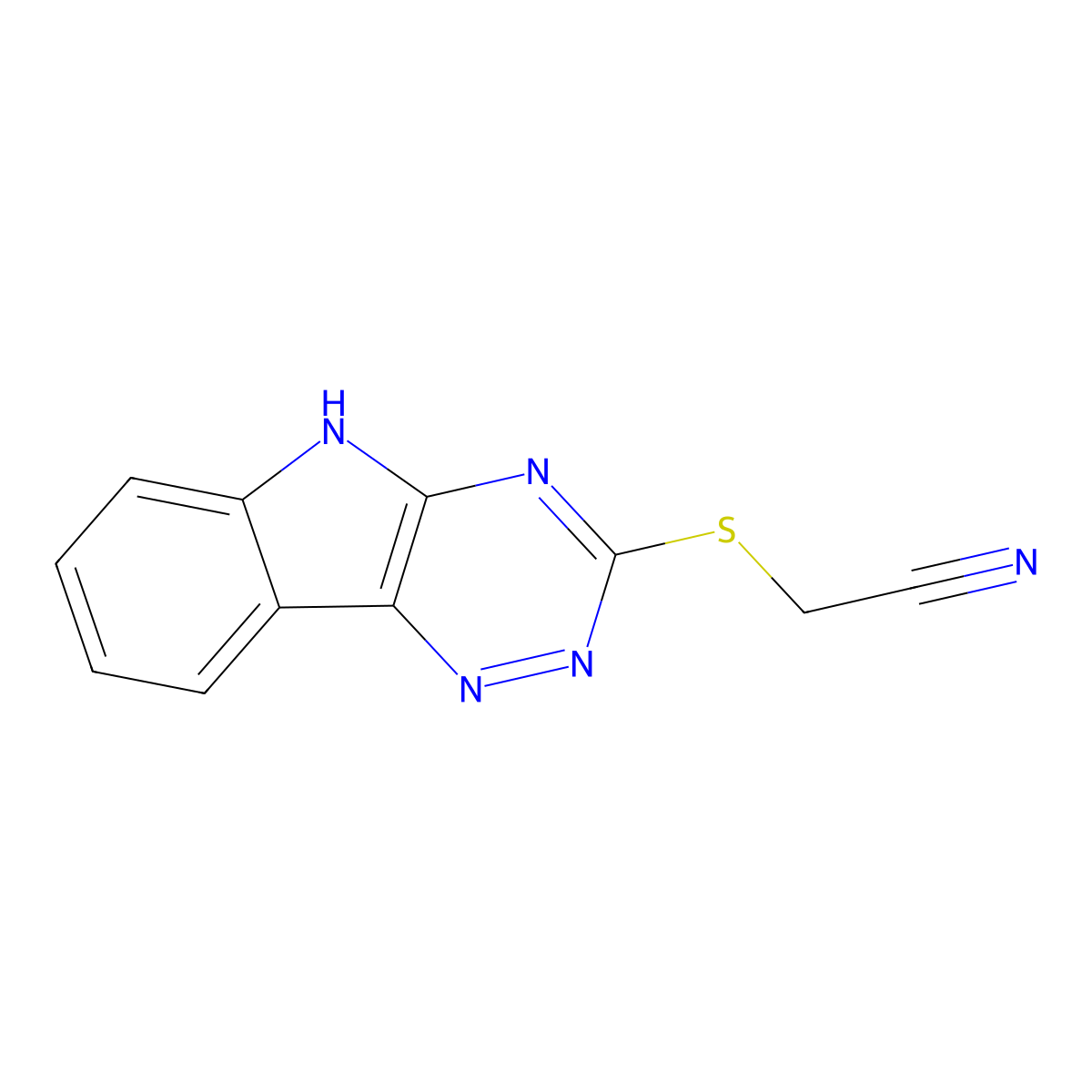 2-(5H-[1,2,4]triazino[5,6-b]indol-3-ylsulfanyl)acetonitrile molecular structure, CAS 332110-24-4