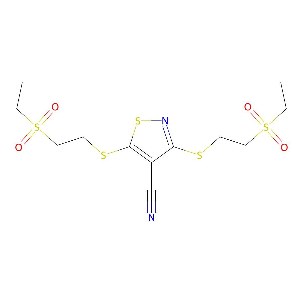 3,5-Bis(2-ethylsulfonylethylsulfanyl)-1,2-thiazole-4-carbonitrile molecular structure, CAS 332110-28-8