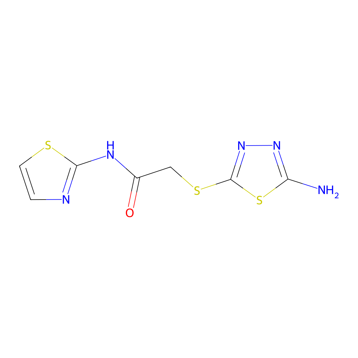 2-((5-Amino-1,3,4-thiadiazol-2-yl)thio)-N-(thiazol-2-yl)acetamide molecular structure, CAS 332114-12-2