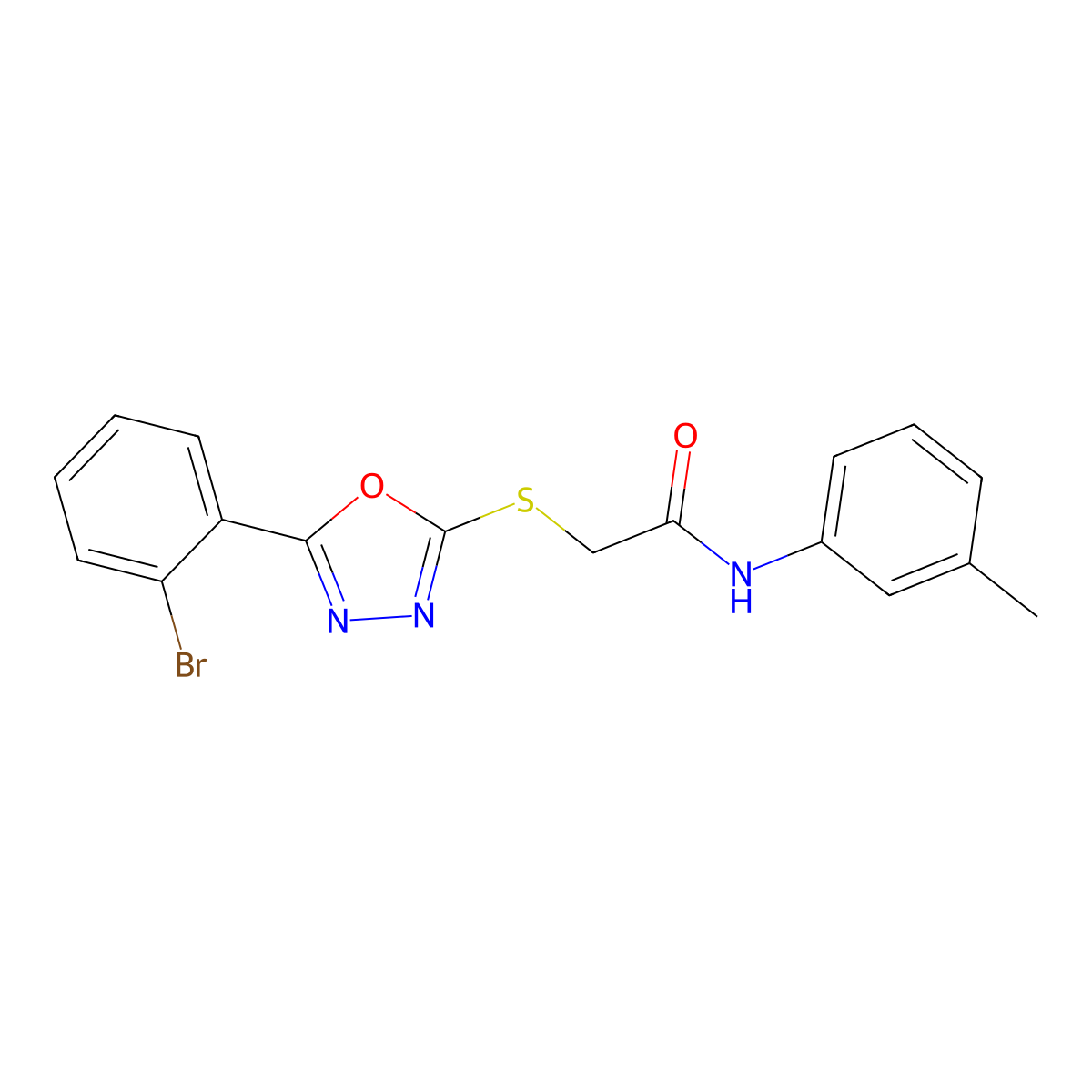 2-((5-(2-Bromophenyl)-1,3,4-oxadiazol-2-yl)thio)-N-(m-tolyl)acetamide molecular structure, CAS 332114-25-7