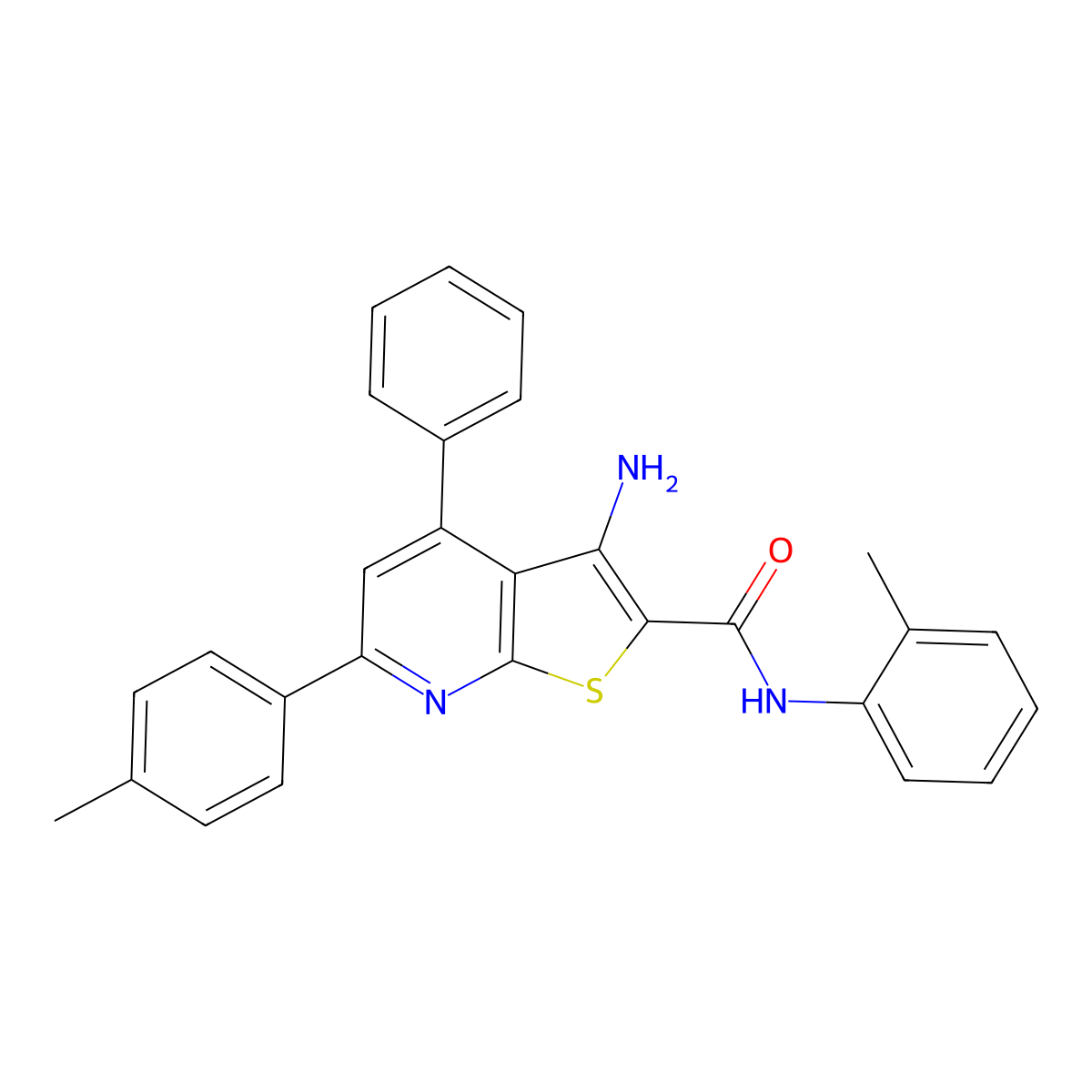 3-Amino-4-phenyl-N-(o-tolyl)-6-(p-tolyl)thieno[2,3-b]pyridine-2-carboxamide molecular structure, CAS 332114-37-1