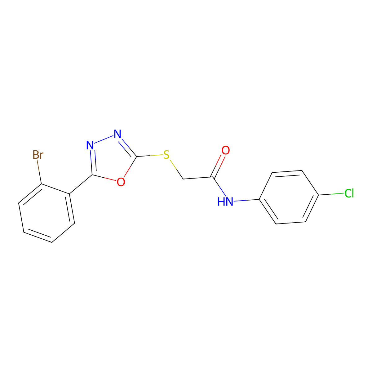 2-((5-(2-Bromophenyl)-1,3,4-oxadiazol-2-yl)thio)-N-(4-chlorophenyl)acetamide molecular structure, CAS 332114-57-5