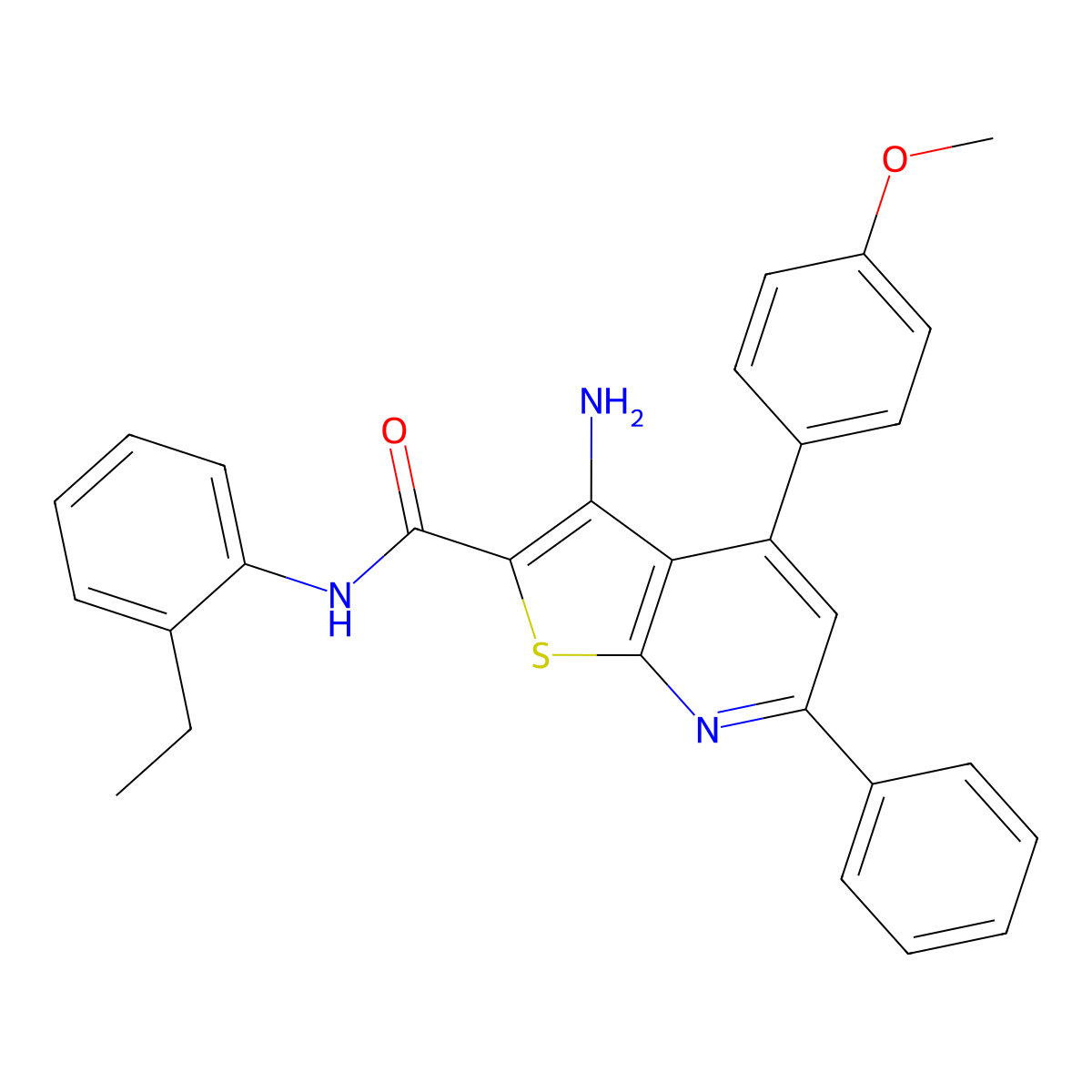 3-amino-N-(2-ethylphenyl)-4-(4-methoxyphenyl)-6-phenylthieno[2,3-b]pyridine-2-carboxamide molecular structure, CAS 332114-61-1