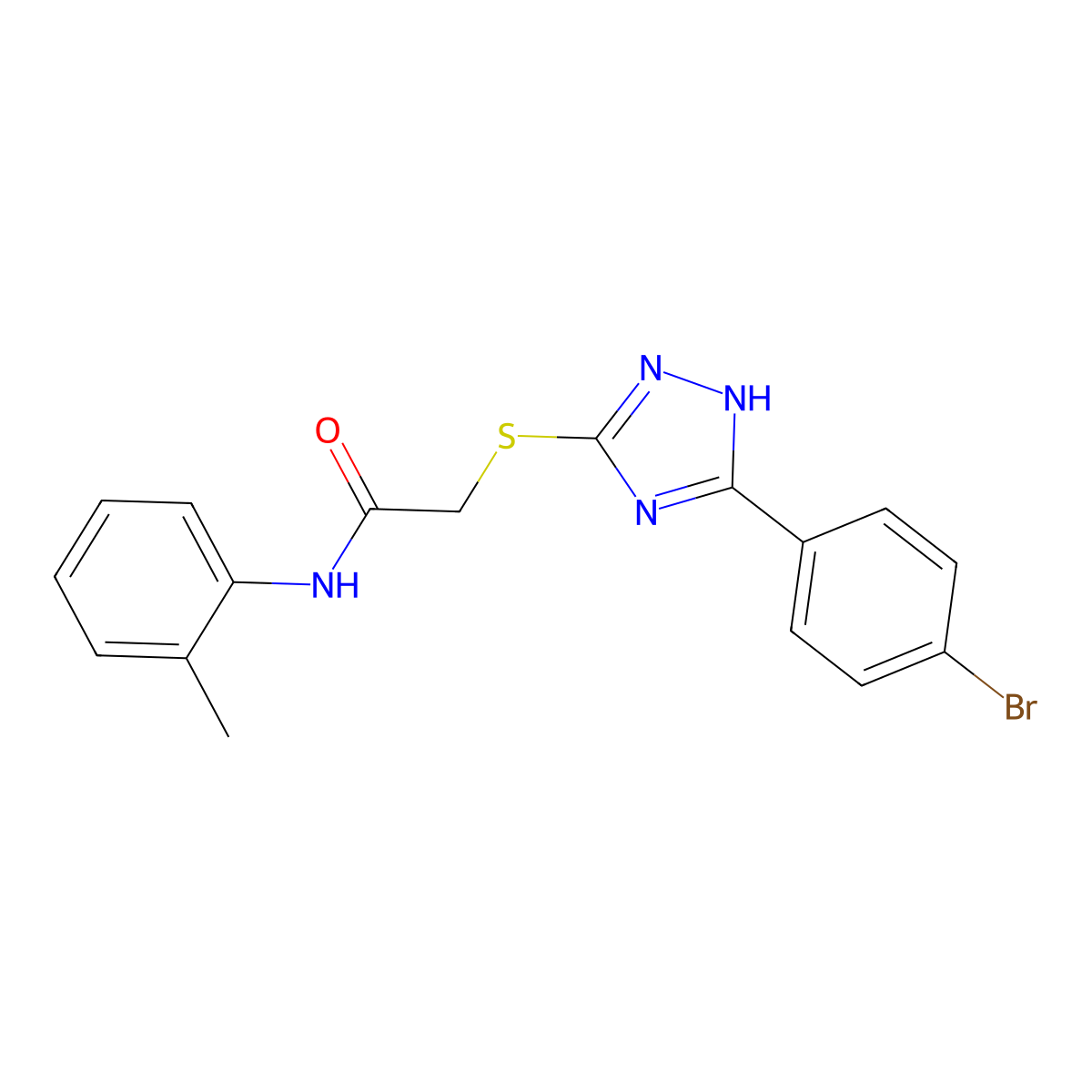 2-((3-(4-Bromophenyl)-1H-1,2,4-triazol-5-yl)thio)-N-(o-tolyl)acetamide molecular structure, CAS 332114-87-1