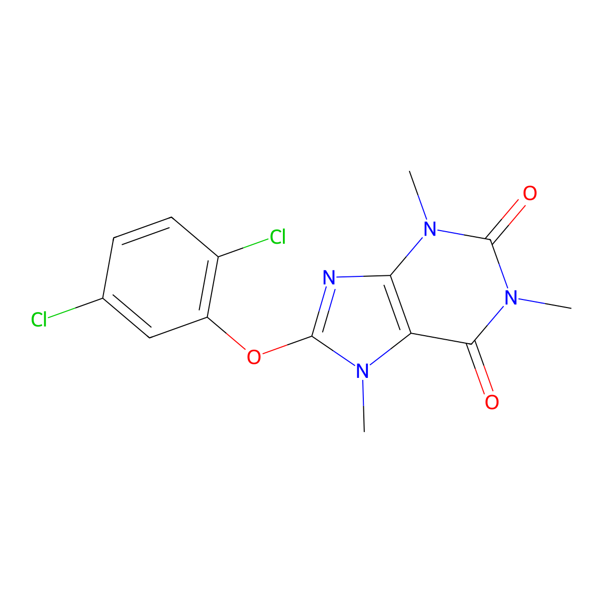 8-(2,5-Dichlorophenoxy)-1,3,7-trimethylpurine-2,6-dione molecular structure, CAS 332115-97-6