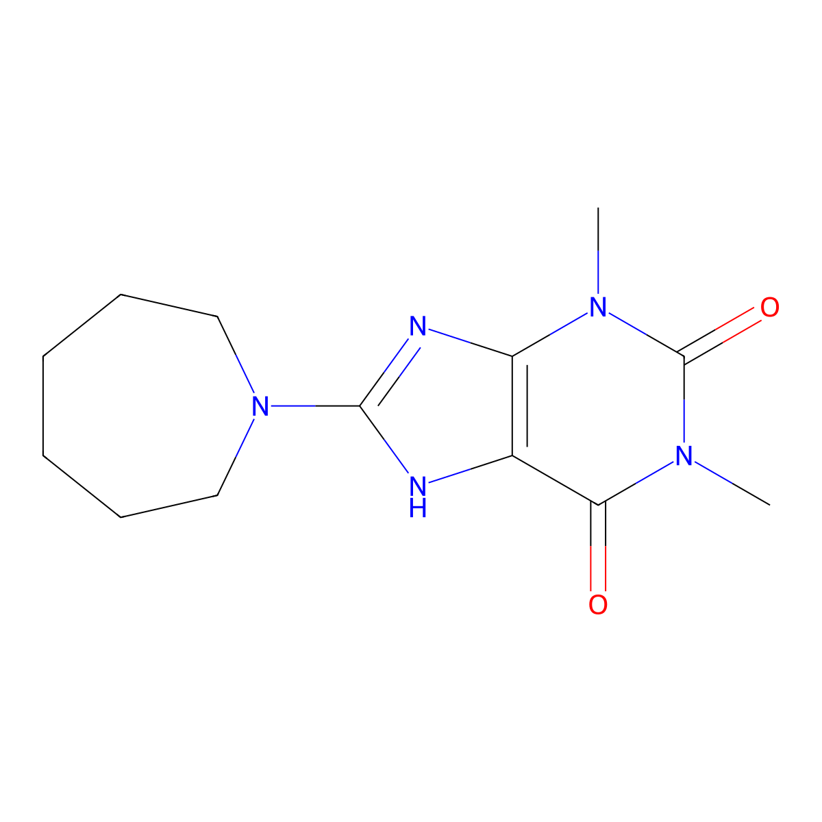 8-(azepan-1-yl)-1,3-dimethyl-1H-purine-2,6(3H,7H)-dione molecular structure, CAS 332116-03-7