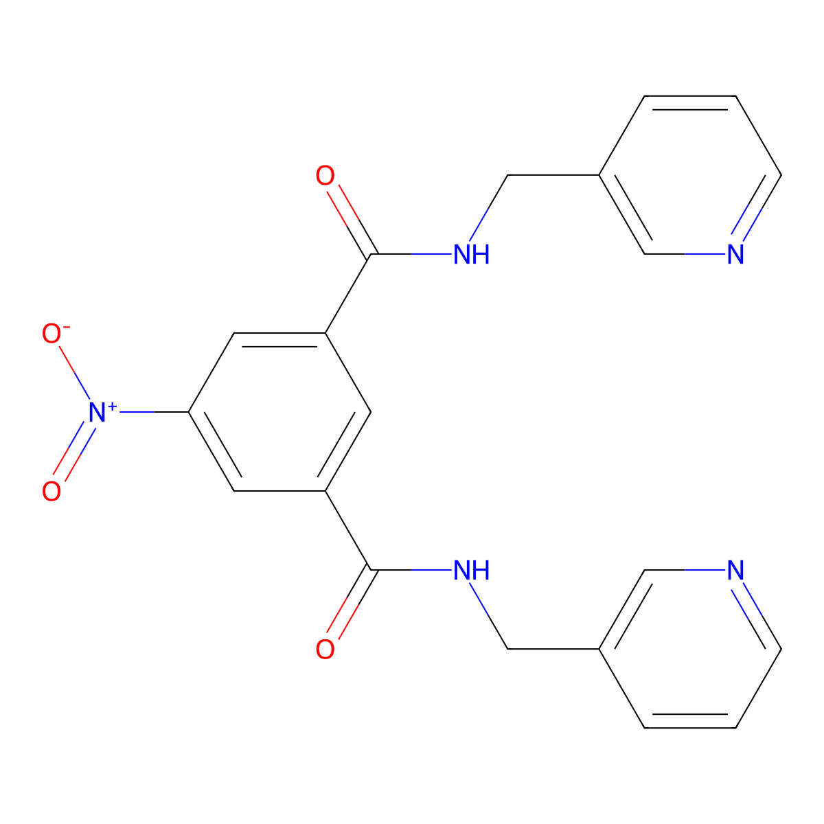 5-nitro-1-N,3-N-bis(pyridin-3-ylmethyl)benzene-1,3-dicarboxamide molecular structure, CAS 332116-32-2