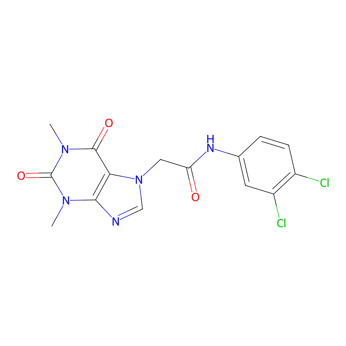 N-(3,4-dichlorophenyl)-2-(1,3-dimethyl-2,6-dioxo-1,2,3,6-tetrahydro-7H-purin-7-yl)acetamide molecular structure, CAS 332117-04-1