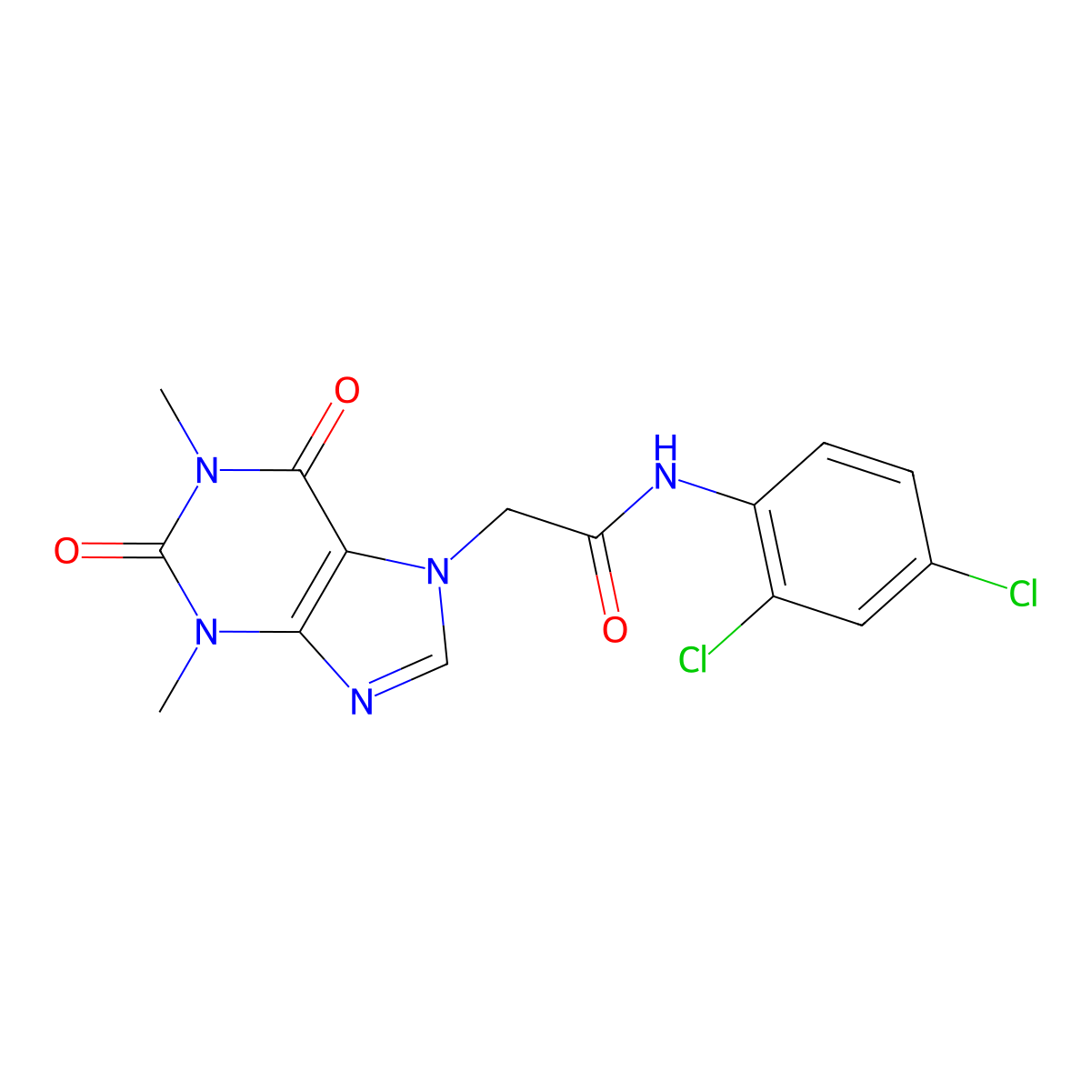 N-(2,4-dichlorophenyl)-2-(1,3-dimethyl-2,6-dioxo-1,2,3,6-tetrahydro-7H-purin-7-yl)acetamide molecular structure, CAS 332117-13-2
