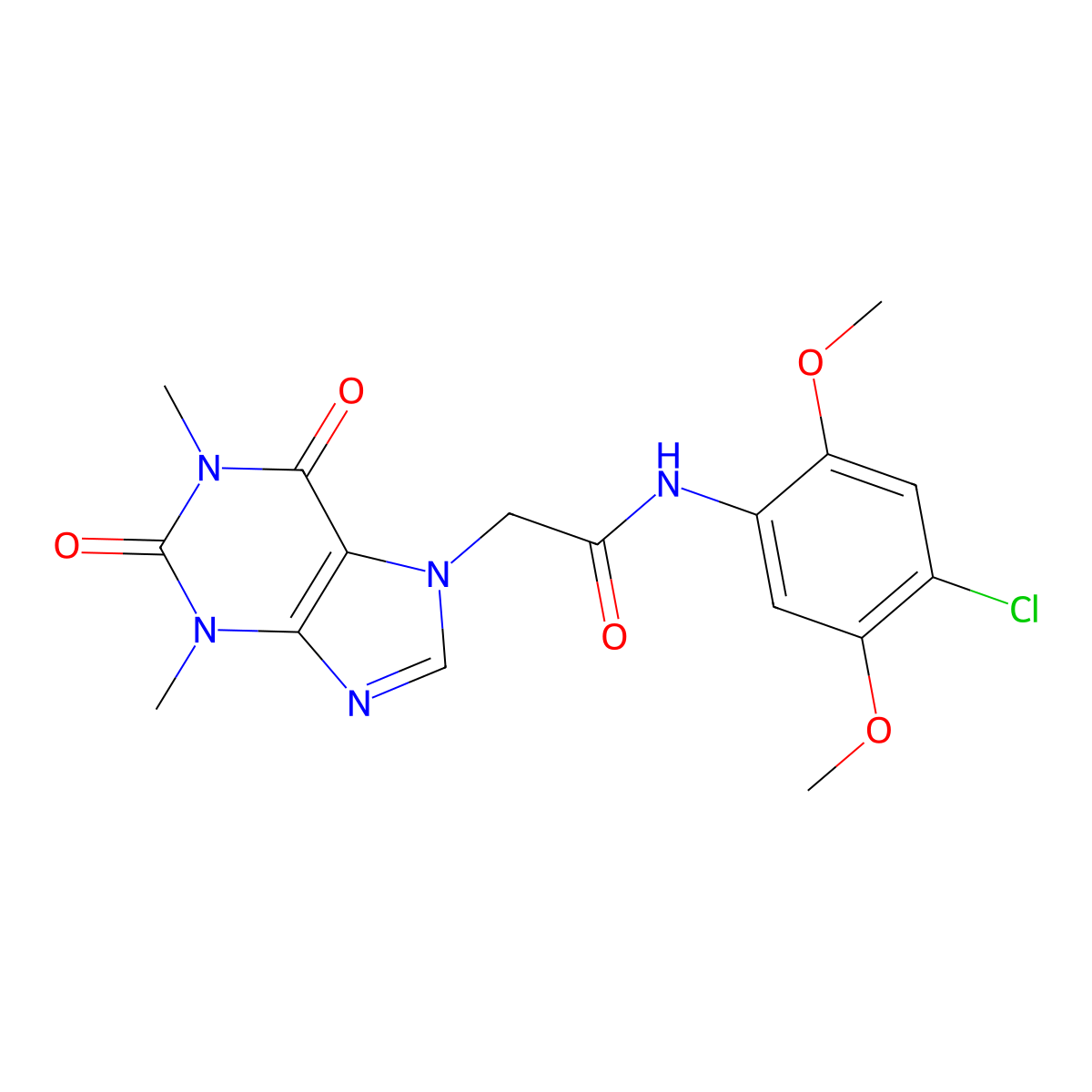 N-(4-chloro-2,5-dimethoxyphenyl)-2-(1,3-dimethyl-2,6-dioxopurin-7-yl)acetamide molecular structure, CAS 332117-18-7