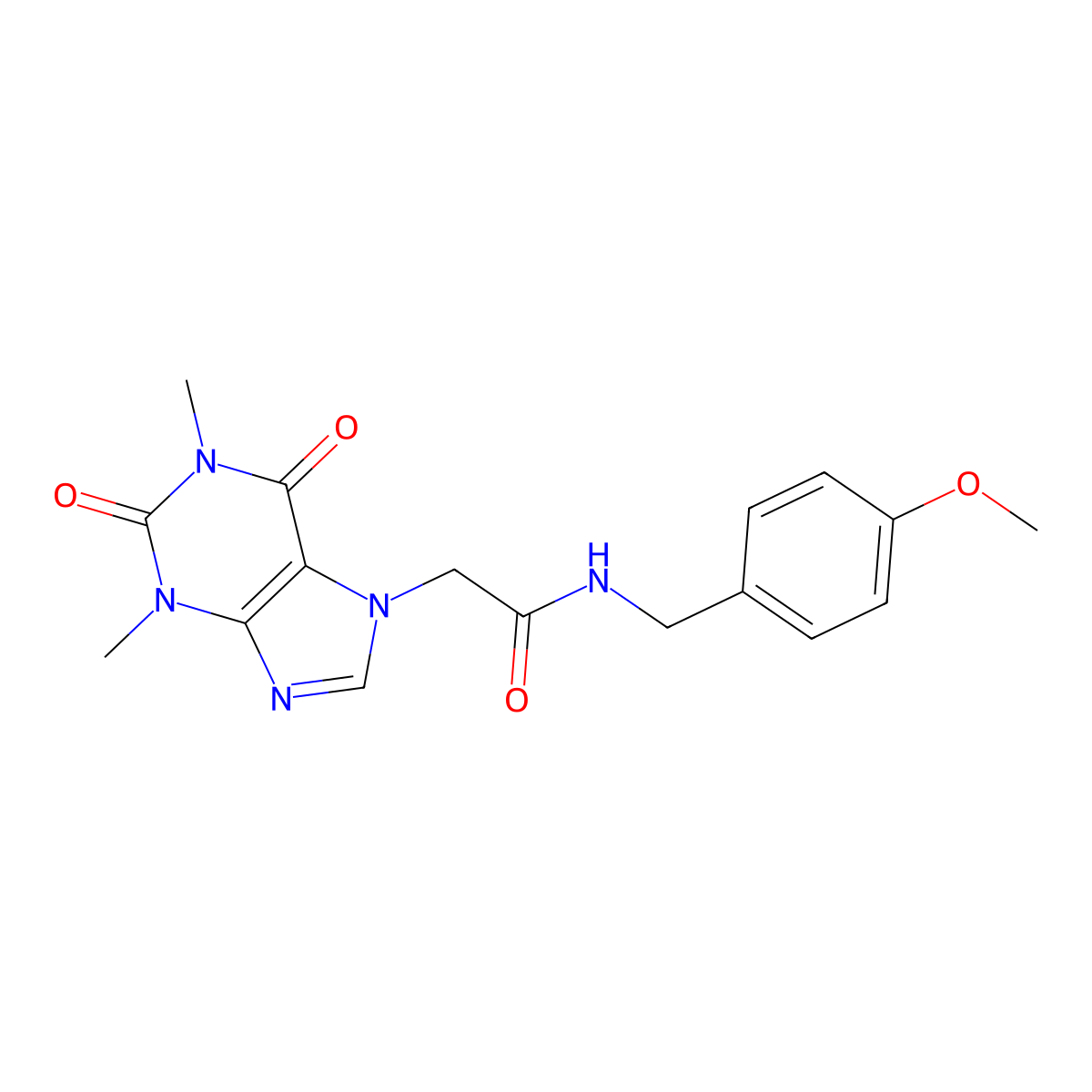 2-(1,3-dimethyl-2,6-dioxo-1,2,3,6-tetrahydro-7H-purin-7-yl)-N-(4-methoxybenzyl)acetamide molecular structure, CAS 332117-23-4