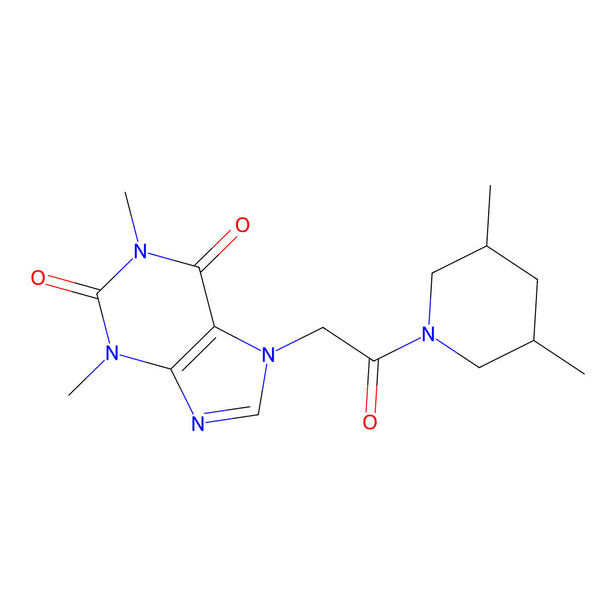 7-[2-(3,5-Dimethylpiperidin-1-yl)-2-oxoethyl]-1,3-dimethylpurine-2,6-dione molecular structure, CAS 332117-33-6