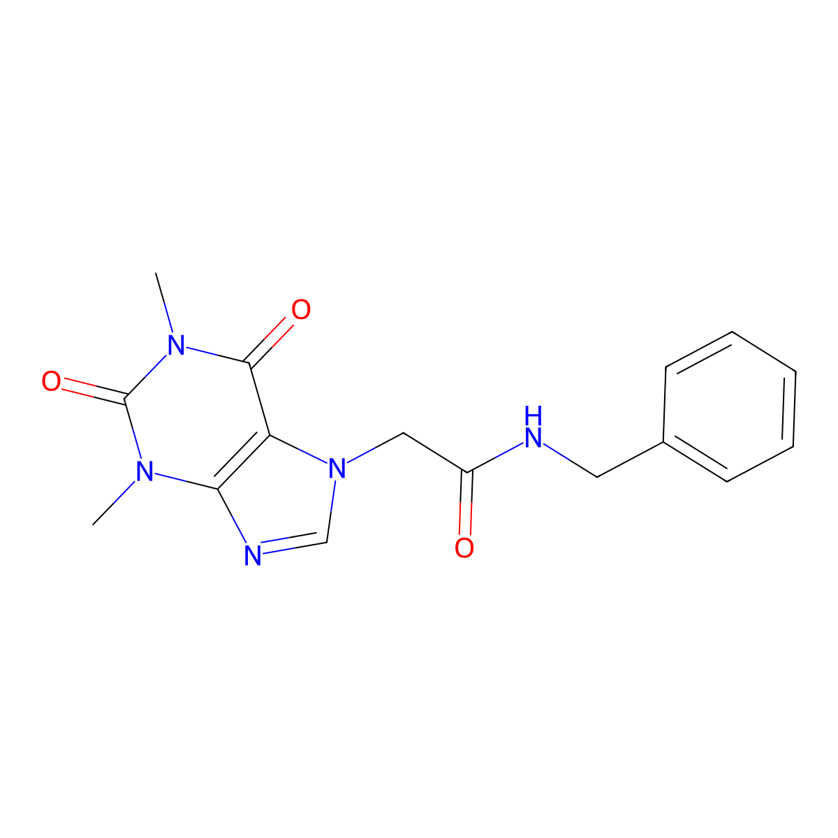 N-benzyl-2-(1,3-dimethyl-2,6-dioxo-1,2,3,6-tetrahydro-7H-purin-7-yl)acetamide molecular structure, CAS 332117-36-9