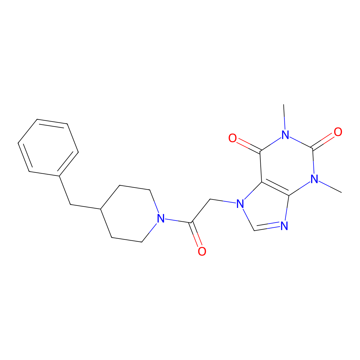 7-[2-(4-benzylpiperidin-1-yl)-2-oxoethyl]-1,3-dimethyl-3,7-dihydro-1H-purine-2,6-dione molecular structure, CAS 332117-49-4