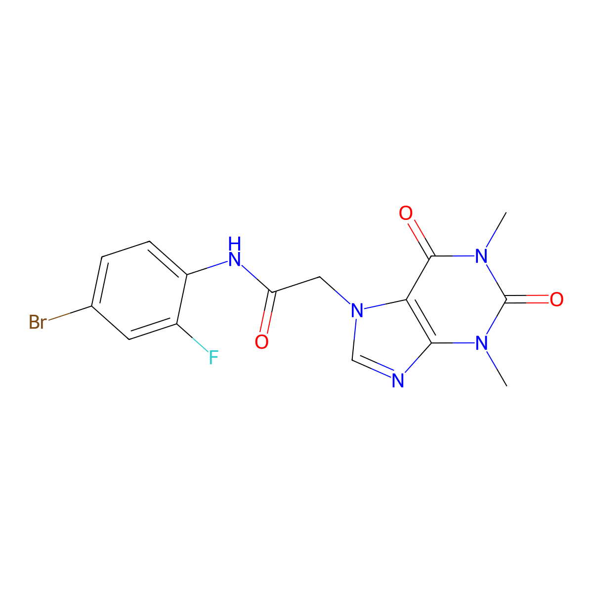 N-(4-bromo-2-fluorophenyl)-2-(1,3-dimethyl-2,6-dioxopurin-7-yl)acetamide molecular structure, CAS 332117-59-6