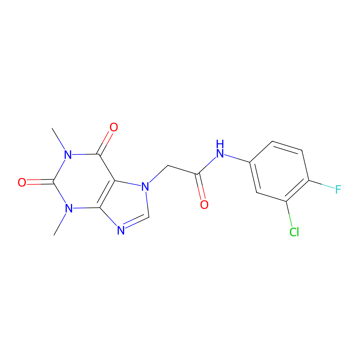 N-(3-chloro-4-fluorophenyl)-2-(1,3-dimethyl-2,6-dioxo-1,2,3,6-tetrahydro-7H-purin-7-yl)acetamide molecular structure, CAS 332117-62-1