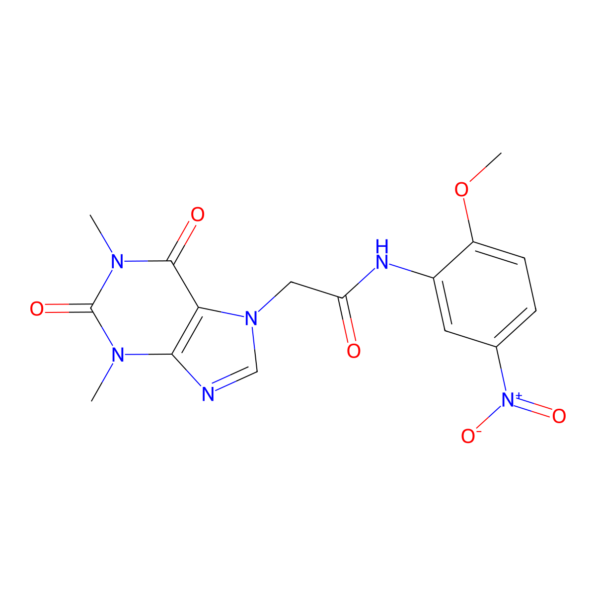 2-(1,3-dimethyl-2,6-dioxo-1,2,3,6-tetrahydro-7H-purin-7-yl)-N-(2-methoxy-5-nitrophenyl)acetamide molecular structure, CAS 332117-67-6