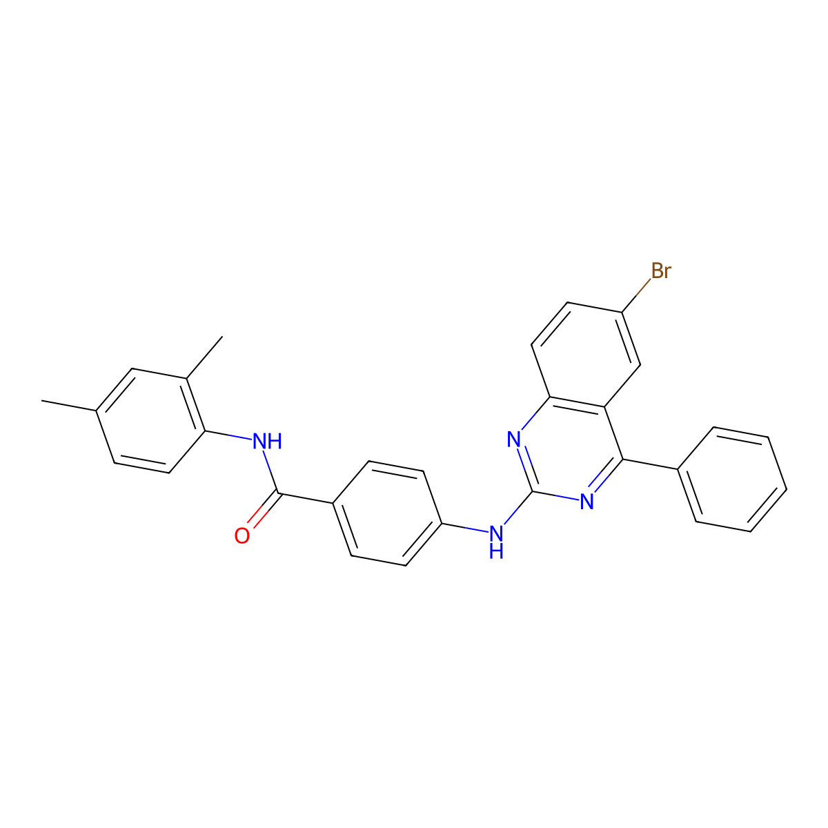 4-((6-bromo-4-phenylquinazolin-2-yl)amino)-N-(2,4-dimethylphenyl)benzamide molecular structure, CAS 332118-06-6