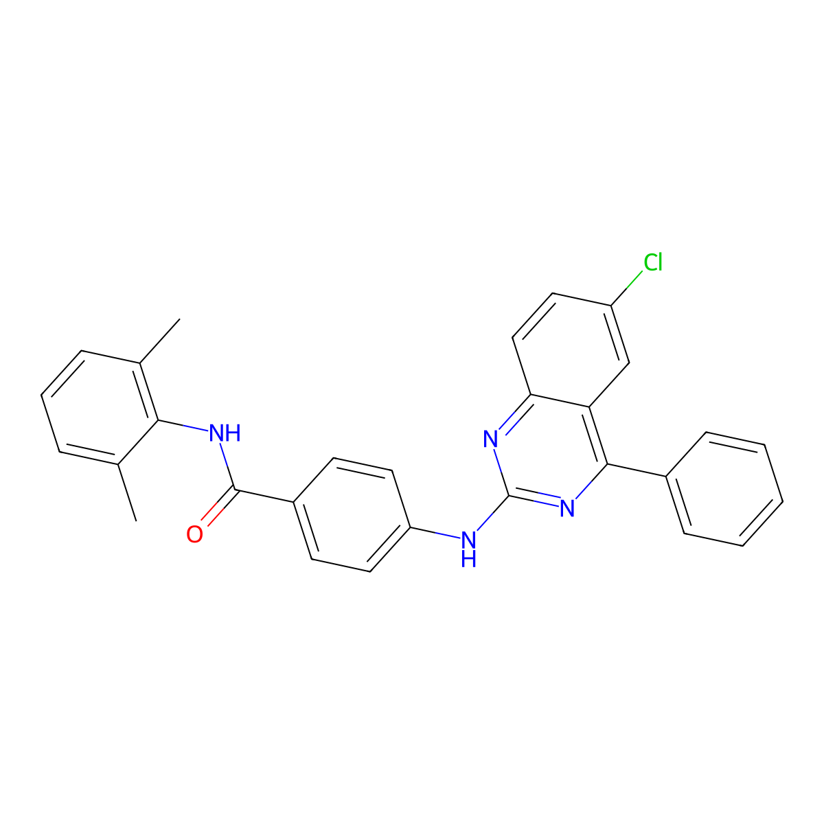 4-[(6-chloro-4-phenylquinazolin-2-yl)amino]-N-(2,6-dimethylphenyl)benzamide molecular structure, CAS 332118-07-7