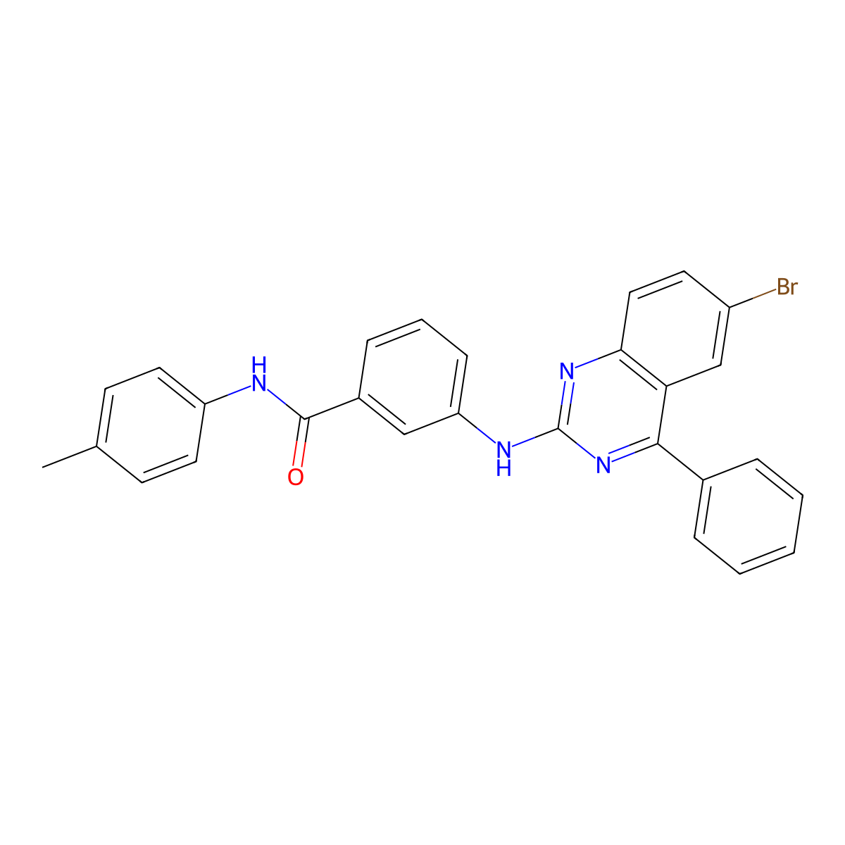3-[(6-bromo-4-phenylquinazolin-2-yl)amino]-N-(4-methylphenyl)benzamide molecular structure, CAS 332118-08-8